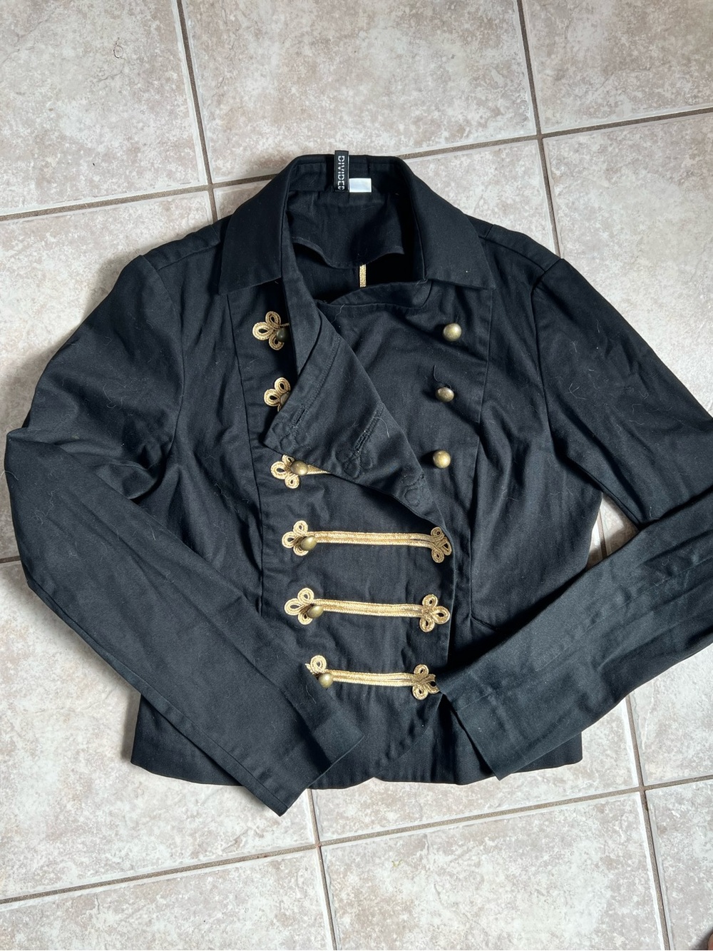 Divided Black Military-Inspired Cropped Jacket with Gold Trim